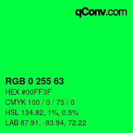 Color code: RGB 0 255 63 | qconv.com