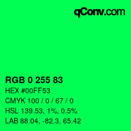 Color code: RGB 0 255 83 | qconv.com