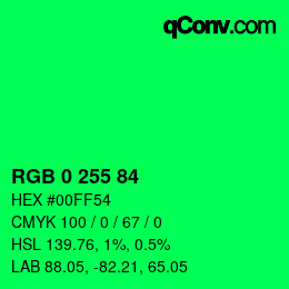 Color code: RGB 0 255 84 | qconv.com