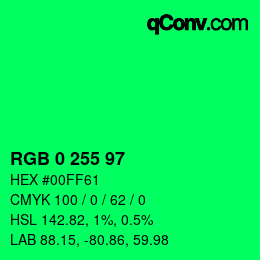 Color code: RGB 0 255 97 | qconv.com