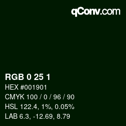 Color code: RGB 0 25 1 | qconv.com