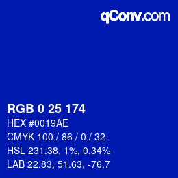 カラーコード: RGB 0 25 174 | qconv.com