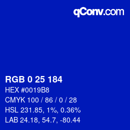 Color code: RGB 0 25 184 | qconv.com