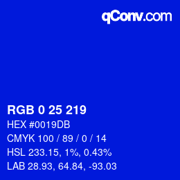 Color code: RGB 0 25 219 | qconv.com