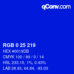 Color code: RGB 0 25 219 | qconv.com