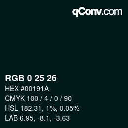 カラーコード: RGB 0 25 26 | qconv.com