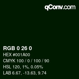 Color code: RGB 0 26 0 | qconv.com