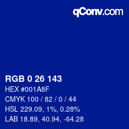 Color code: RGB 0 26 143 | qconv.com