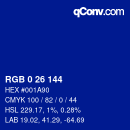 カラーコード: RGB 0 26 144 | qconv.com