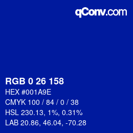 Color code: RGB 0 26 158 | qconv.com