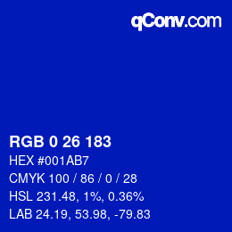 Color code: RGB 0 26 183 | qconv.com