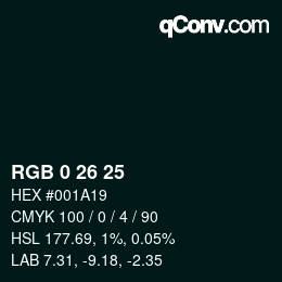 カラーコード: RGB 0 26 25 | qconv.com