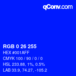 カラーコード: RGB 0 26 255 | qconv.com