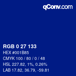 Color code: RGB 0 27 133 | qconv.com