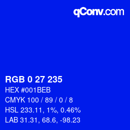 颜色代码: RGB 0 27 235 | qconv.com