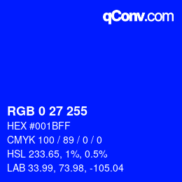 颜色代码: RGB 0 27 255 | qconv.com