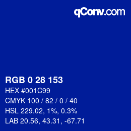 颜色代码: RGB 0 28 153 | qconv.com