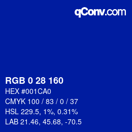 Color code: RGB 0 28 160 | qconv.com