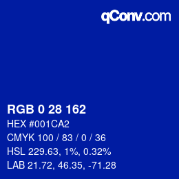 Color code: RGB 0 28 162 | qconv.com