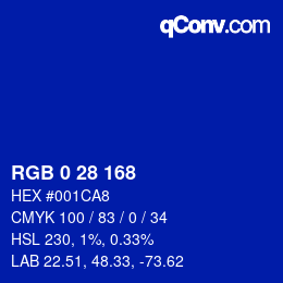 颜色代码: RGB 0 28 168 | qconv.com