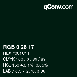 Color code: RGB 0 28 17 | qconv.com