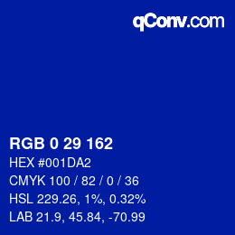 Color code: RGB 0 29 162 | qconv.com