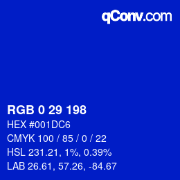 カラーコード: RGB 0 29 198 | qconv.com