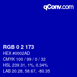 Color code: RGB 0 2 173 | qconv.com