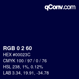 颜色代码: RGB 0 2 60 | qconv.com