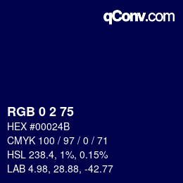 Color code: RGB 0 2 75 | qconv.com