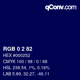 Color code: RGB 0 2 82 | qconv.com