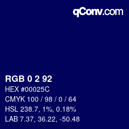 颜色代码: RGB 0 2 92 | qconv.com