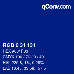 颜色代码: RGB 0 31 131 | qconv.com