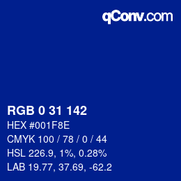 Color code: RGB 0 31 142 | qconv.com