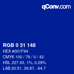 Color code: RGB 0 31 148 | qconv.com