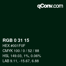 Color code: RGB 0 31 15 | qconv.com