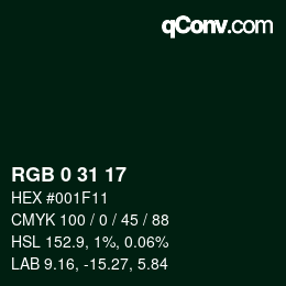 Color code: RGB 0 31 17 | qconv.com