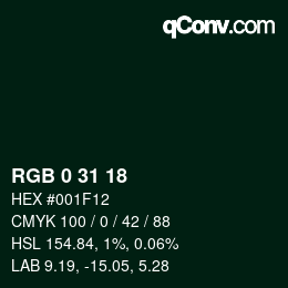 Color code: RGB 0 31 18 | qconv.com
