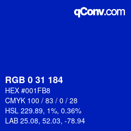 Color code: RGB 0 31 184 | qconv.com