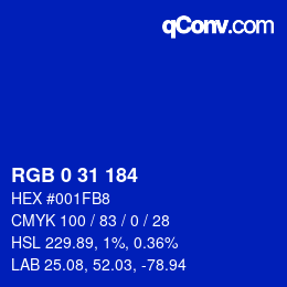 颜色代码: RGB 0 31 184 | qconv.com