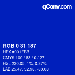 Color code: RGB 0 31 187 | qconv.com