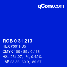Color code: RGB 0 31 213 | qconv.com