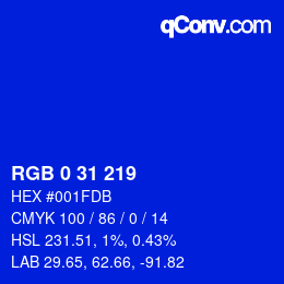 Color code: RGB 0 31 219 | qconv.com