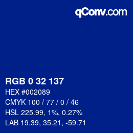 Color code: RGB 0 32 137 | qconv.com