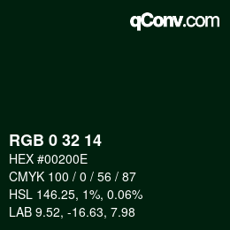 Color code: RGB 0 32 14 | qconv.com