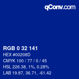 Color code: RGB 0 32 141 | qconv.com