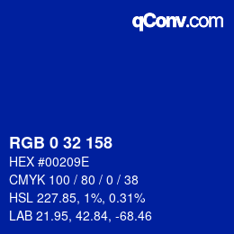 カラーコード: RGB 0 32 158 | qconv.com