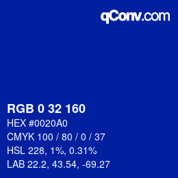 Color code: RGB 0 32 160 | qconv.com