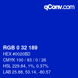 Color code: RGB 0 32 189 | qconv.com