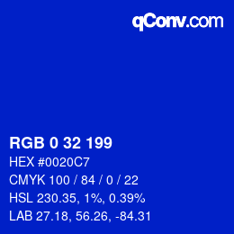 Farbcode: RGB 0 32 199 | qconv.com